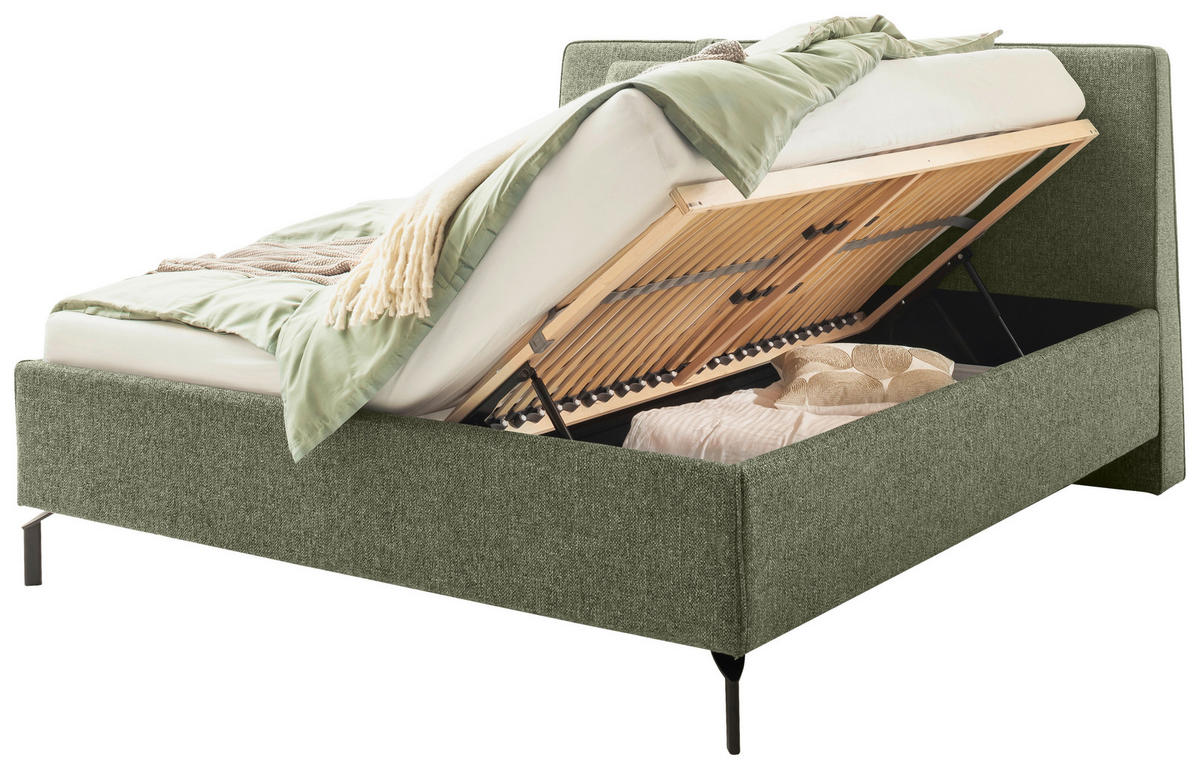 POLSTERBETT MADRID Lattenrost, Bettkasten 180/200 cm  in Olivgrün  - Birkefarben/Buchefarben, Design, Holz/Textil (180/200cm) - Schöner Wohnen