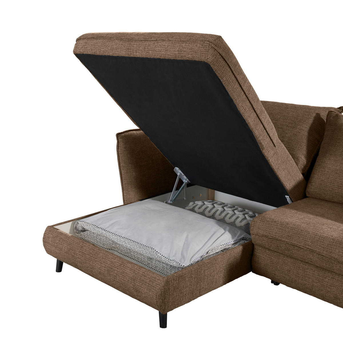 ECKSOFA inkl. Funktionen Braun Struktur  - Schwarz/Braun, Design, Holz/Textil (245/161cm) - Stylife