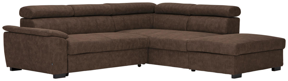 ECKSOFA Dunkelbraun Lederlook  - Dunkelbraun/Schwarz, Design, Kunststoff/Textil (263/230cm) - Hom`in