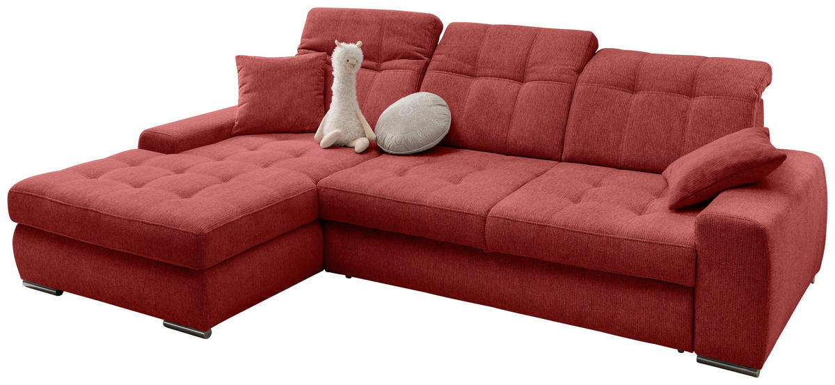 ECKSOFA FRIDO in Chenille Rot  186/283 cm  - Chromfarben/Rot, KONVENTIONELL, Textil/Metall (186/283cm) - Livetastic