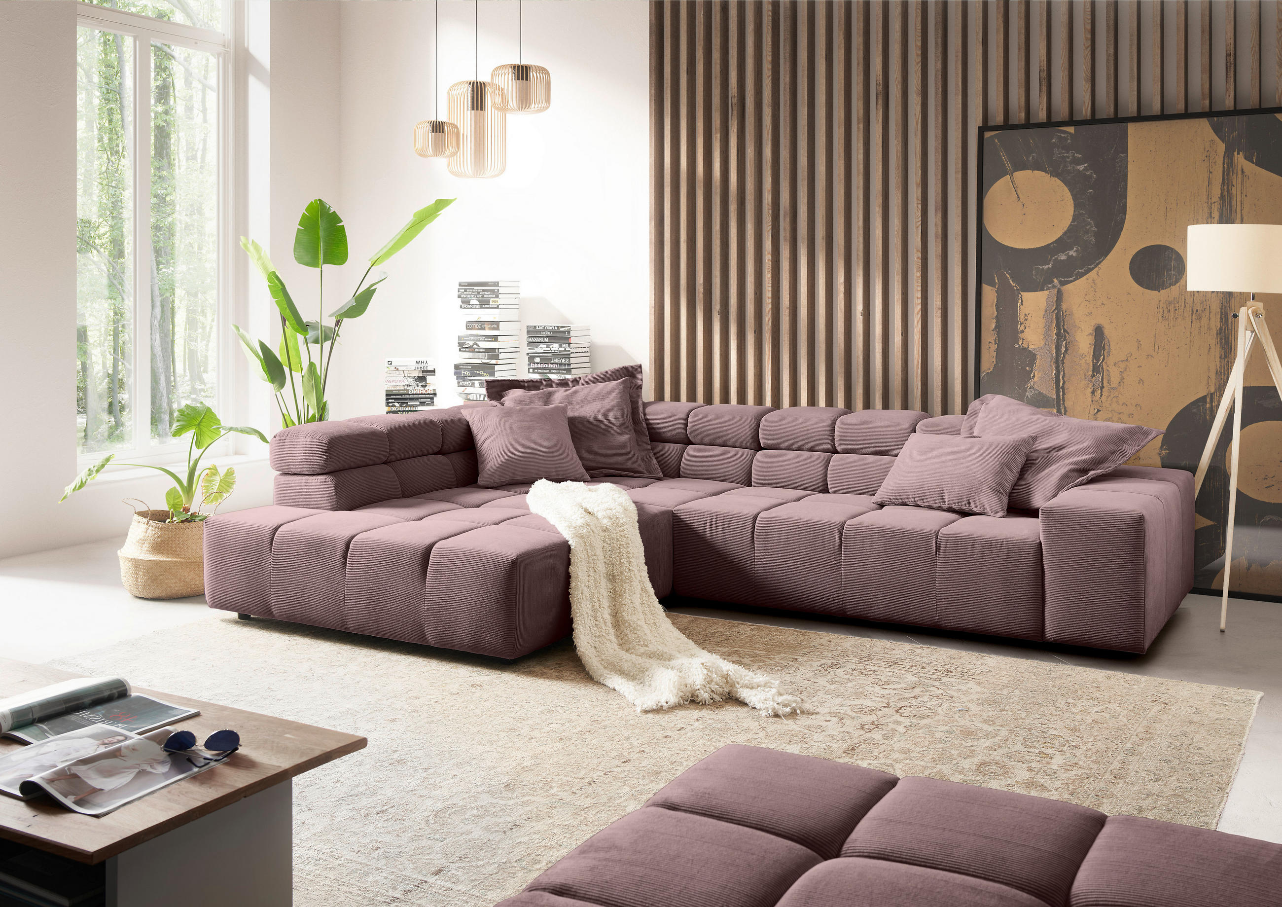 ECKSOFA in Feincord Altrosa  - Schwarz/Altrosa, Design, Kunststoff/Textil (215/319cm) - Hom`in