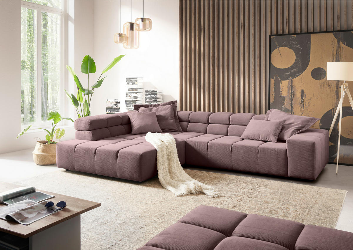 ECKSOFA Altrosa Feincord  - Schwarz/Altrosa, Design, Kunststoff/Textil (215/319cm) - Hom`in