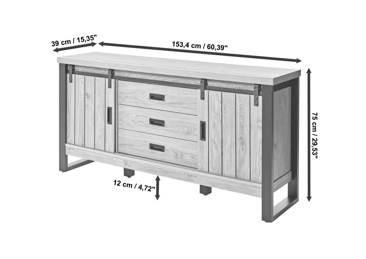 SIDEBOARD 153/75/39 cm  in Eichefarben  - Eichefarben/Schwarz, Modern, Holzwerkstoff/Metall (153/75/39cm) - MID.YOU