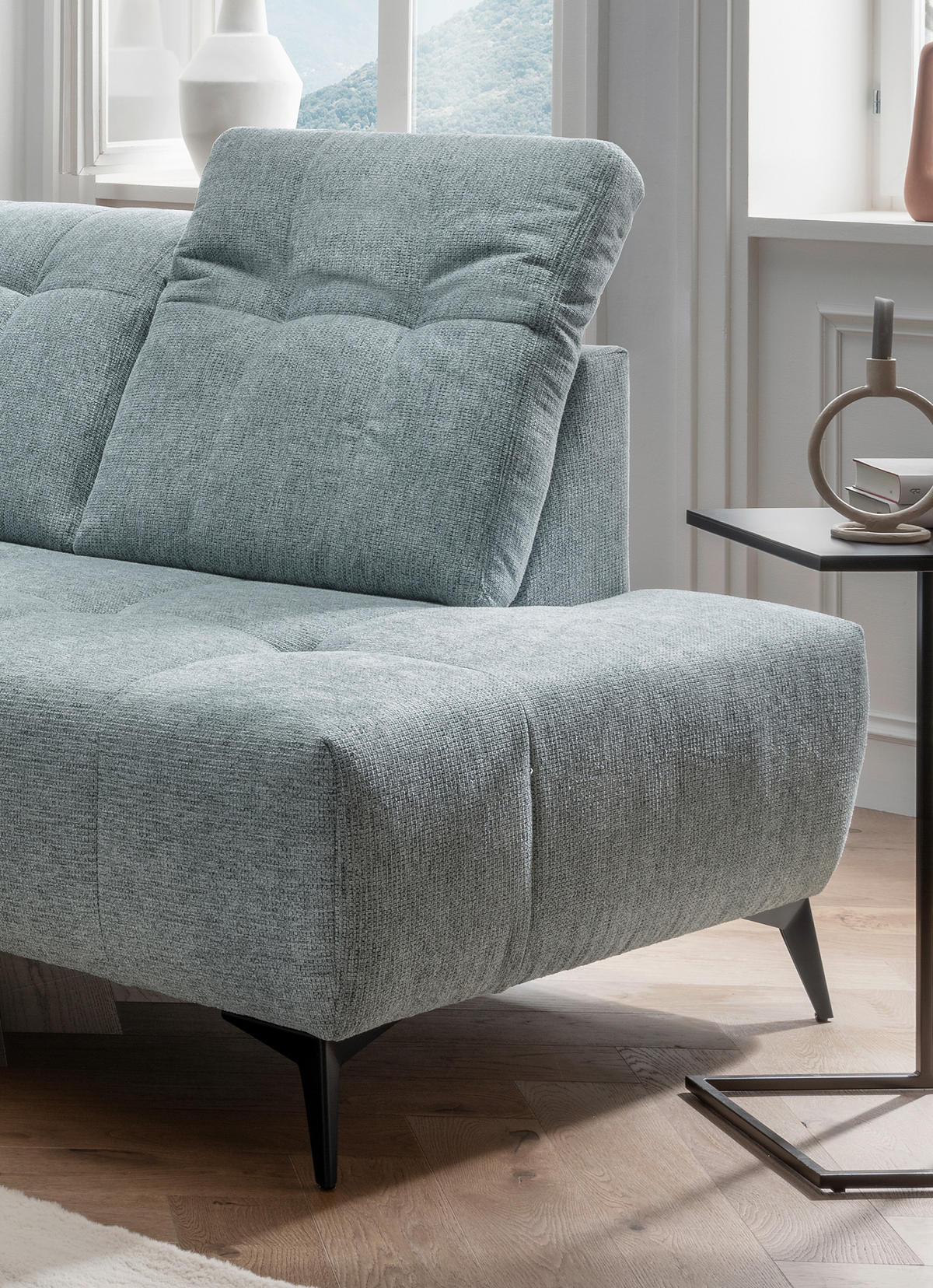 ECKSOFA in Chenille Mintgrün  - Schwarz/Mintgrün, Modern, Textil/Metall (261/200cm) - Livetastic