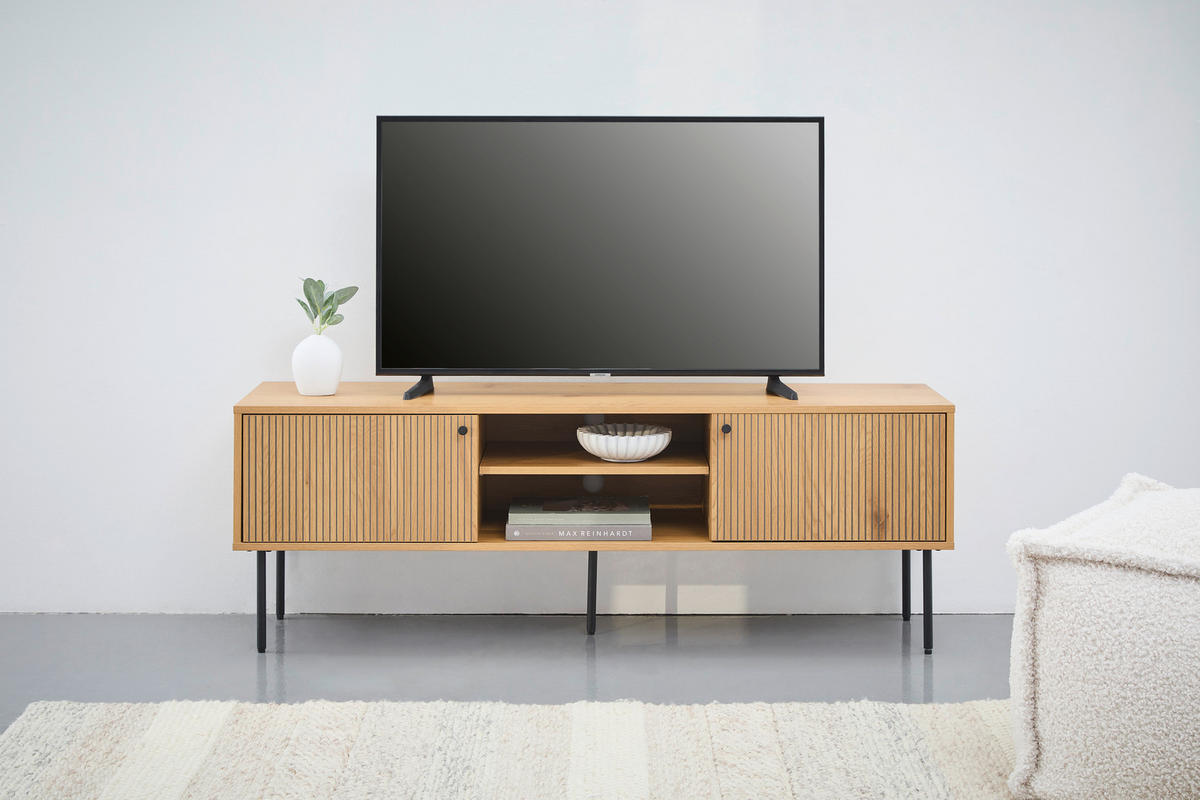 LOWBOARD Line 150/50/40 cm  Beimöbel erhältlich, stehend  - Eichefarben/Schwarz, Design, Holzwerkstoff/Metall (150/50/40cm) - Carryhome