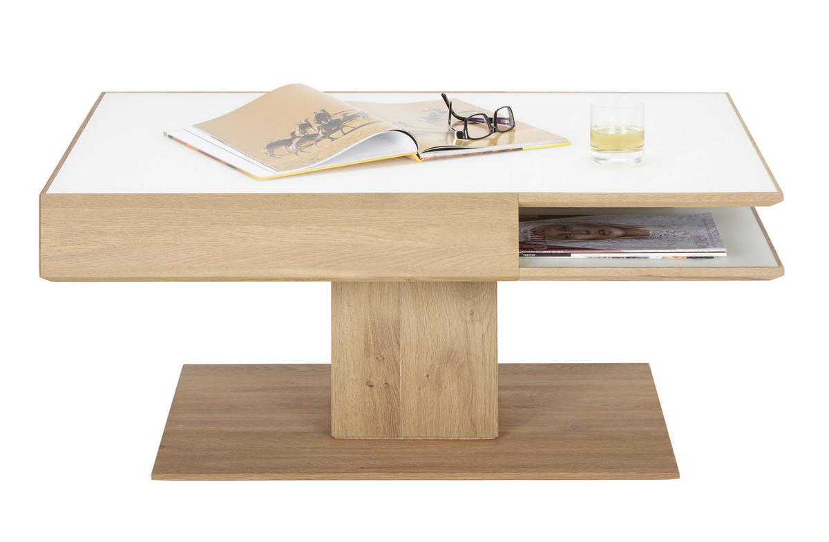 COUCHTISCH in Holz, Glas 105/75/46 cm  - Weiss/Eichefarben, Natur, Glas/Holz (105/75/46cm) - Valnatura