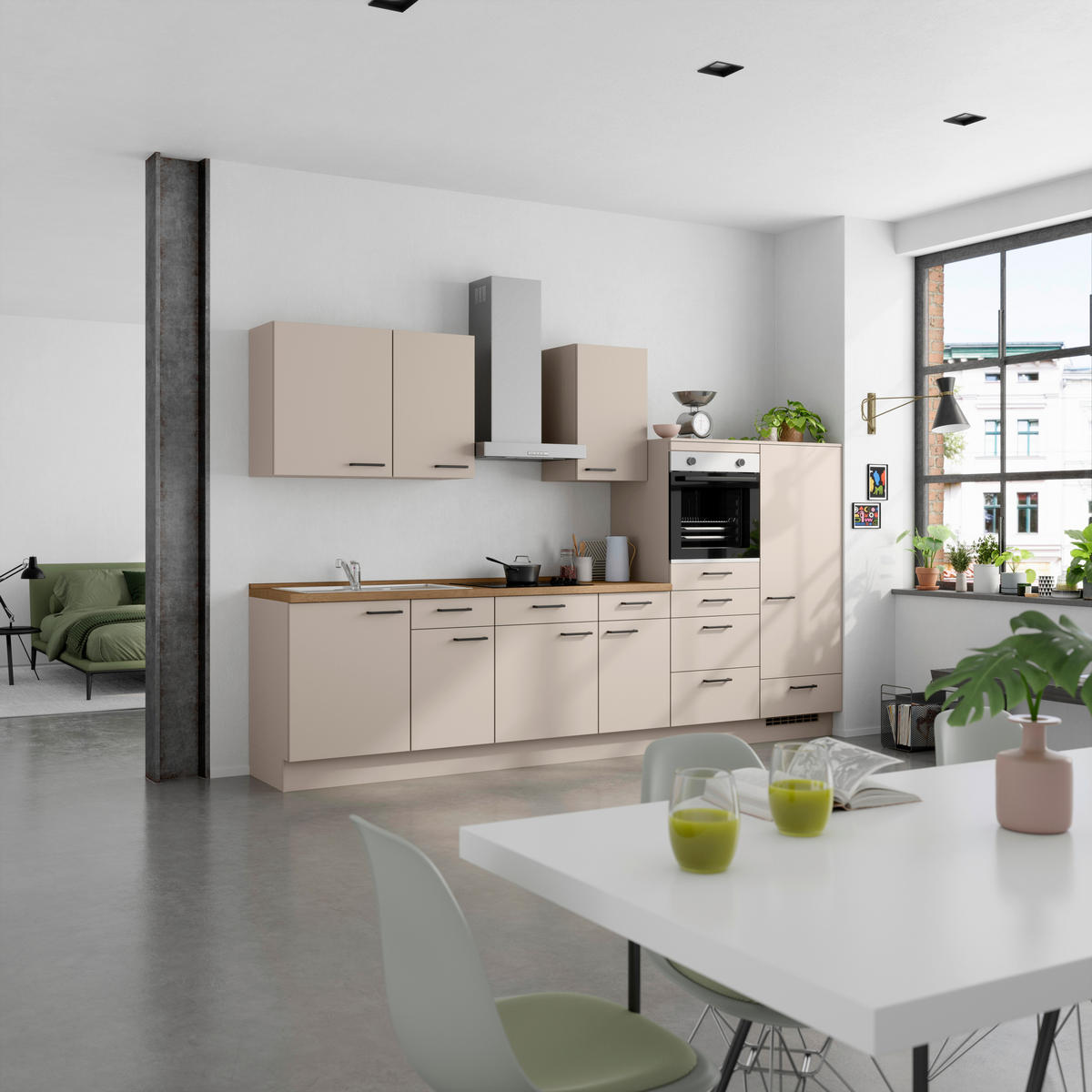KÜCHENBLOCK Easytouch 330 cm  in Eichefarben, Sandfarben  - Sandfarben/Eichefarben, MODERN, Holzwerkstoff/Metall (330cm) - Nobilia