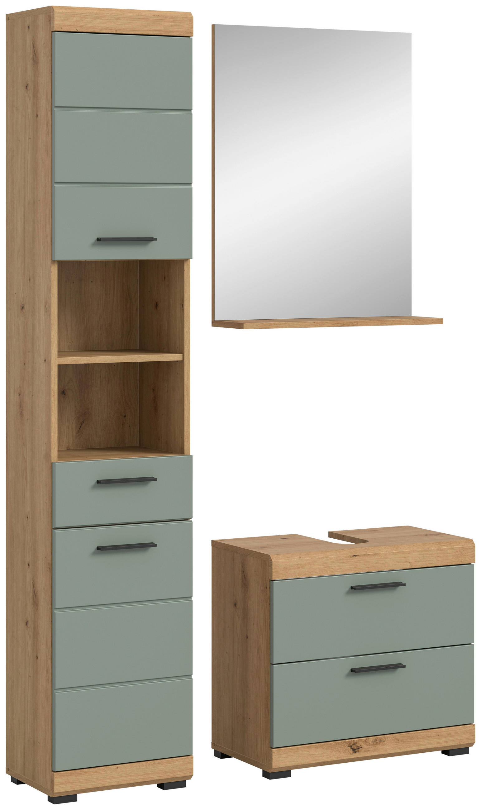 BADEZIMMER 3-teilig  in 97 cm  - Salbeigrün/Schwarz, MODERN, Holzwerkstoff/Kunststoff (97cm) - MID.YOU