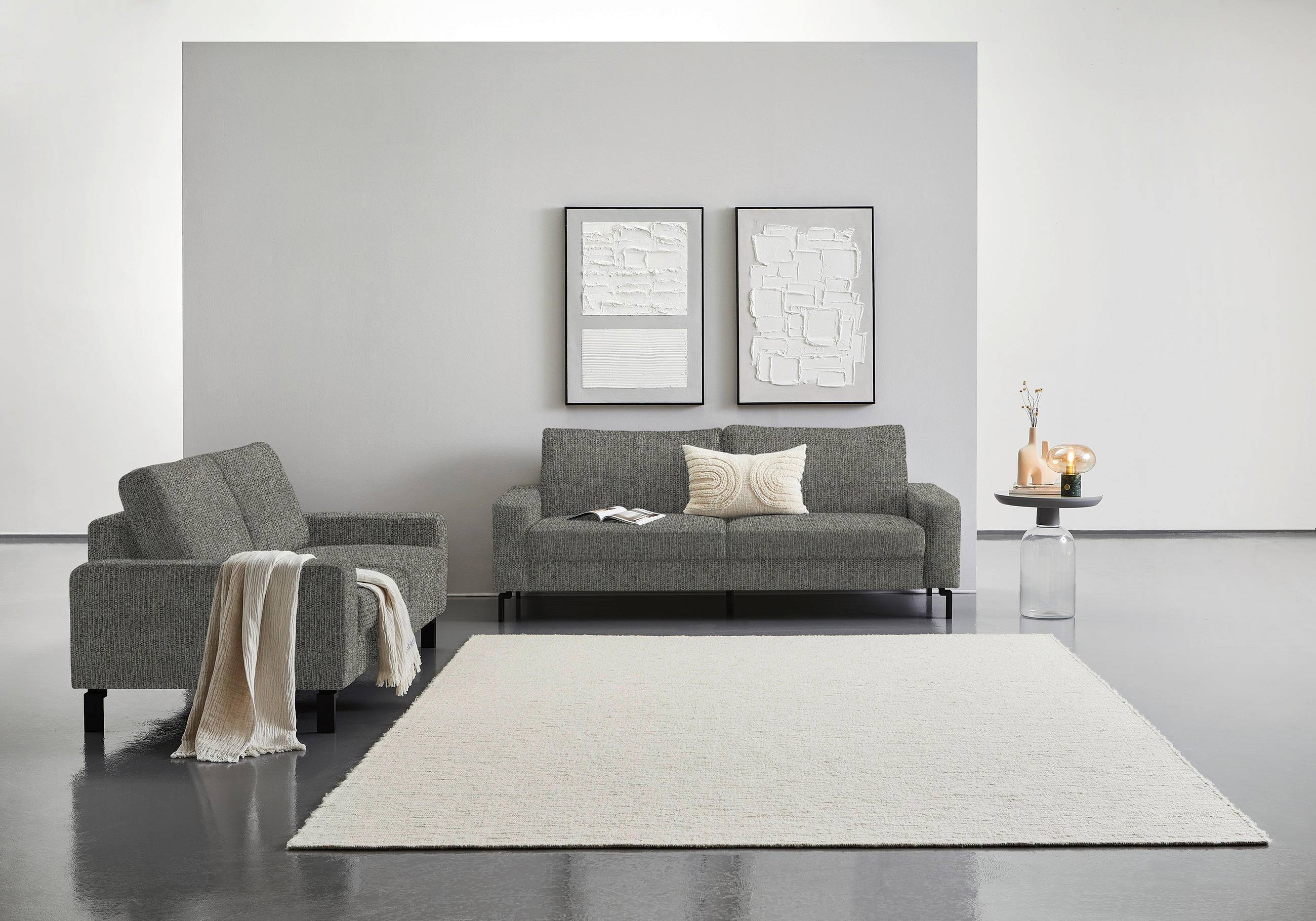 2-SITZER-SOFA in Flachgewebe Graubraun  - Graubraun/Schwarz, Design, Textil/Metall (178/86/97cm) - Hom`in