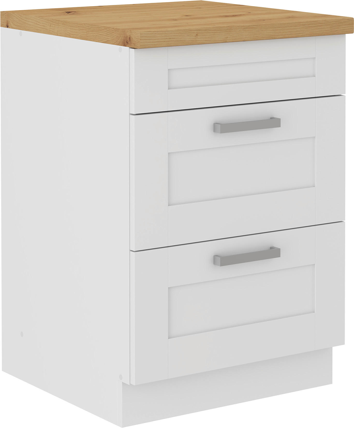 KÜCHENUNTERSCHRANK 60/86/60 cm  in Weiß  - Silberfarben/Eiche Artisan, ROMANTIK / LANDHAUS, Holzwerkstoff/Metall (60/86/60cm) - MID.YOU