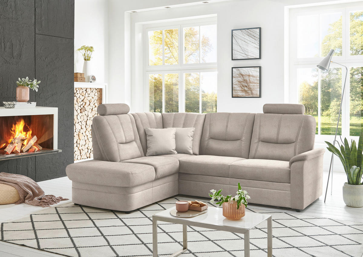 ECKSOFA Chenille Beige  - Beige/Schwarz, Konventionell, Kunststoff/Textil (185/235cm) - Beldomo Comfort