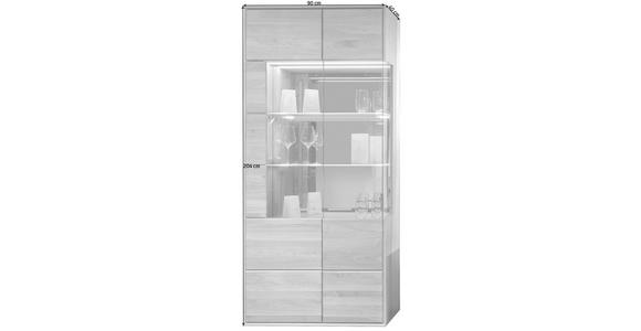VITRINE in furniert, massiv Asteiche Eichefarben - Eichefarben/Silberfarben, KONVENTIONELL, Glas/Holz (90/204/40cm) - Voleo
