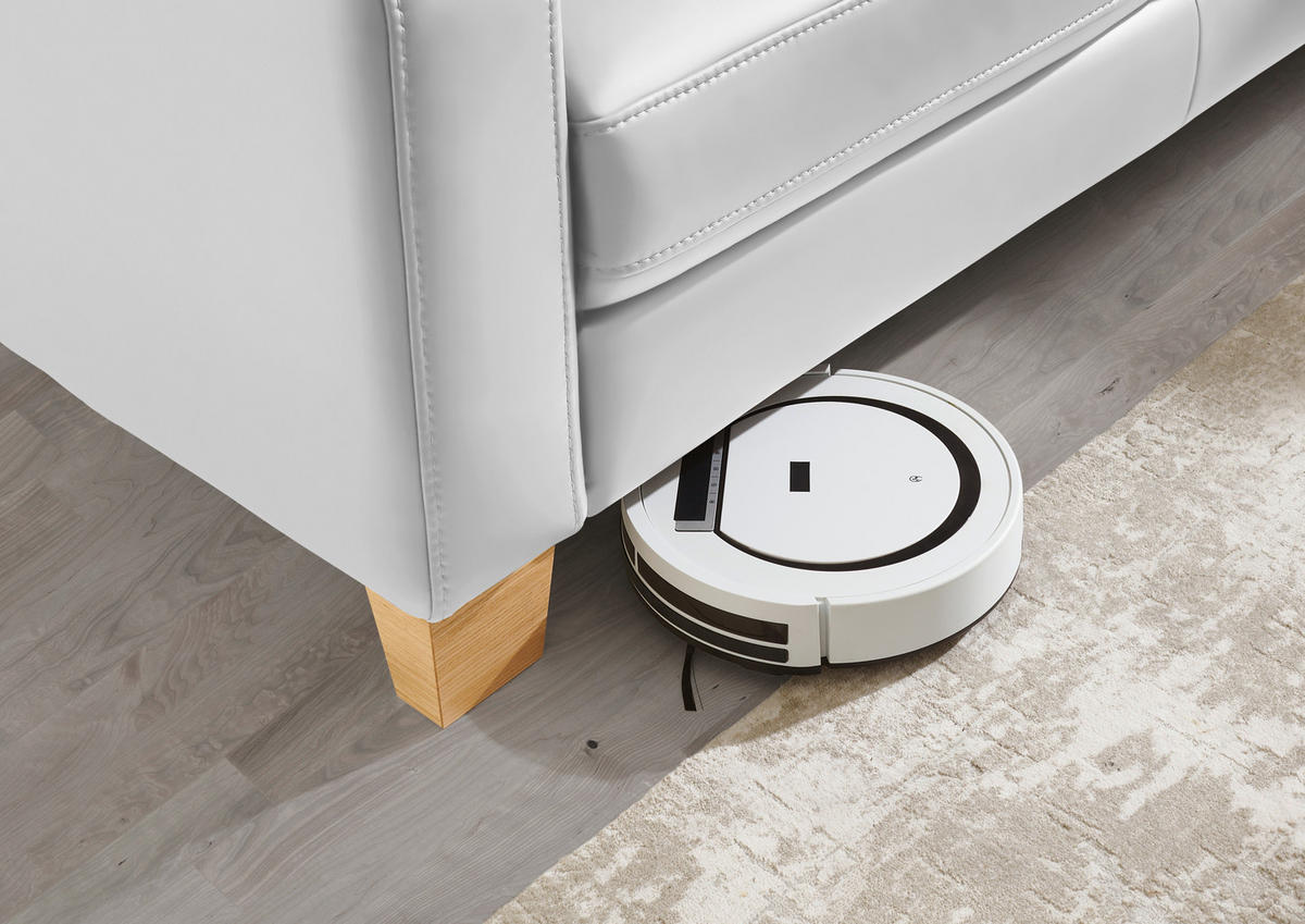 ECKSOFA in Echtleder Weiss  - Eiche Bianco/Weiss, Natur, Leder/Holz (257/235cm) - Valdera