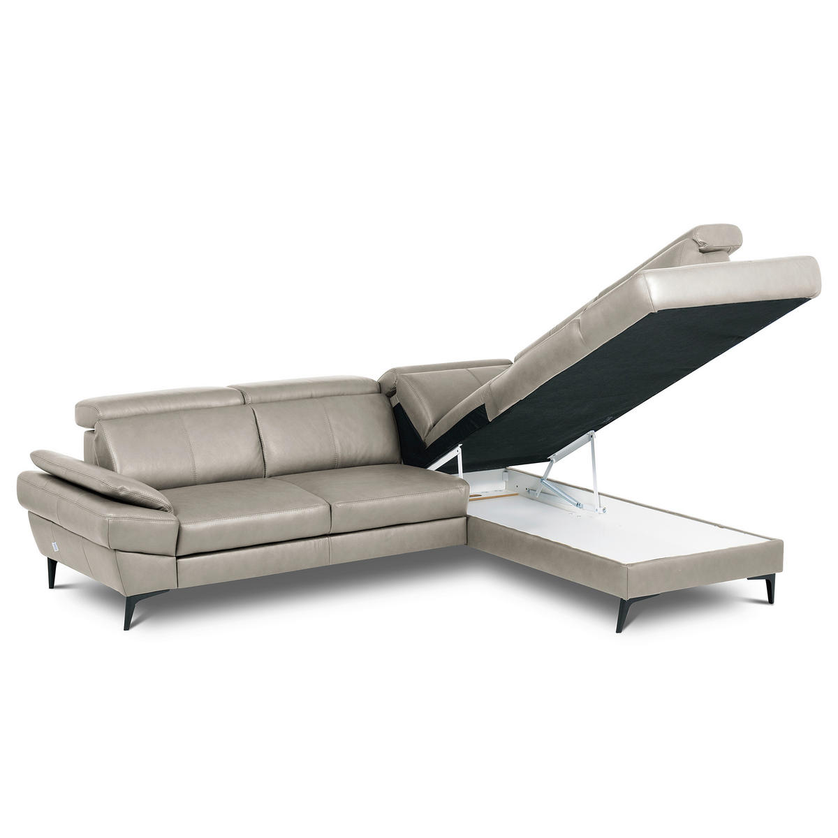 ECKSOFA  in Lederlook Echtleder Pinienfarben  - Schwarz/Pinienfarben, Design, Leder/Textil (264/211cm) - Livetastic