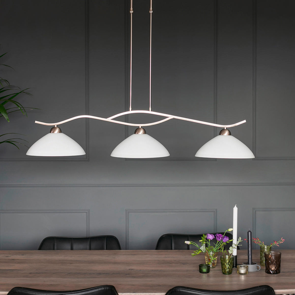 HÄNGELEUCHTE 115/30/165 cm  - Edelstahlfarben/Weiß, KONVENTIONELL, Glas/Metall (115/30/165cm)