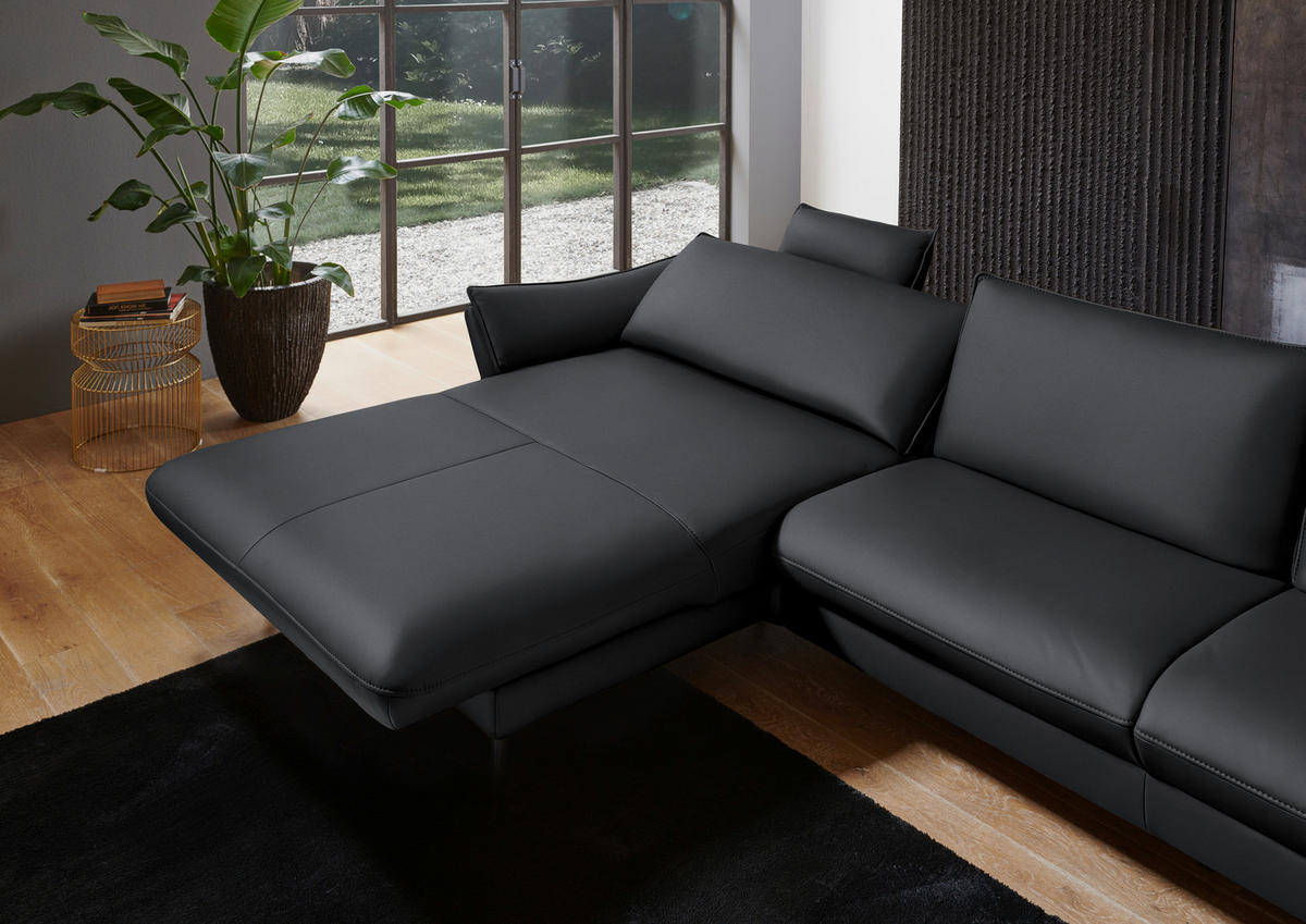 ECKSOFA in Echtleder Schieferfarben  - Schieferfarben/Schwarz, Design, Leder/Metall (172/334cm) - Valdera