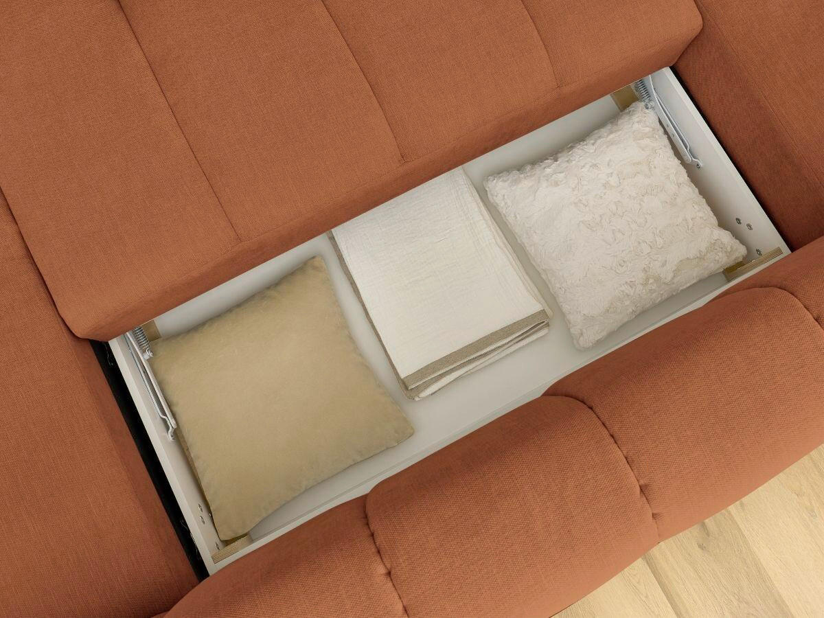 WOHNLANDSCHAFT  FUJI  Orange Leinenoptik  - Schwarz/Orange, MODERN, Kunststoff/Textil (204/377/160cm)
