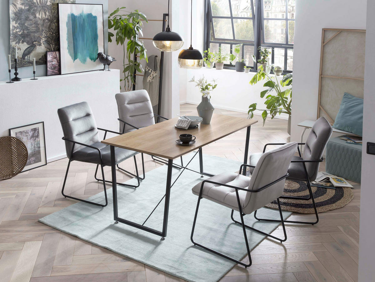 ESSTISCH rechteckig Naturfarben, Schwarz  - Schwarz/Naturfarben, Design, Holzwerkstoff/Metall (140/70/73cm) - Livetastic