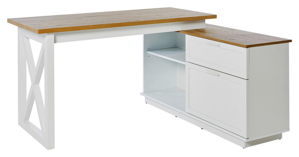 ECKSCHREIBTISCH 150/119/75 cm  in Weiß, Eichefarben  - Eichefarben/Weiß, KONVENTIONELL, Holzwerkstoff/Metall (150/119/75cm) - Livetastic