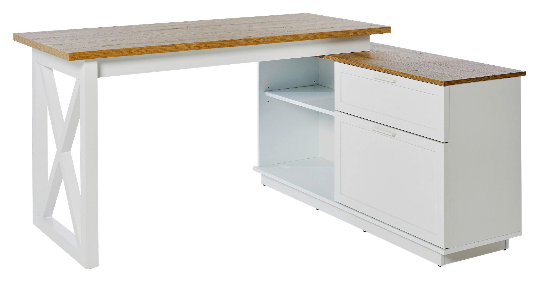 Livetastic Eckschreibtisch Weiß, Eiche 119x75x150 cm
