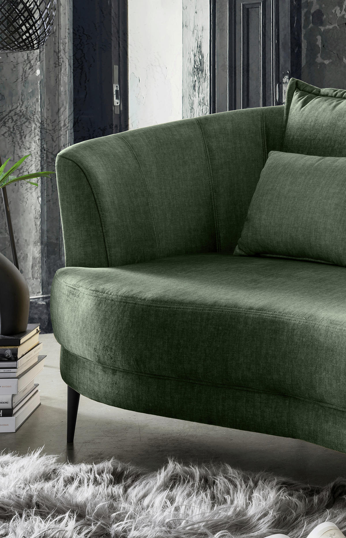 OTTOMANE in Velours Dunkelgrün  - Dunkelgrün/Schwarz, Modern, Textil/Metall (211/85/101cm) - Livetastic
