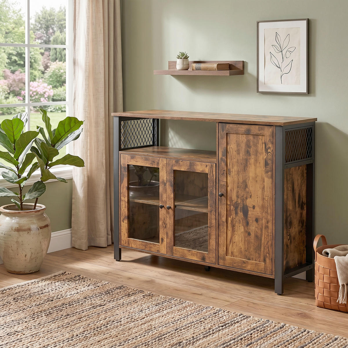 KOMMODE , 110/75/33 cm,  - Schwarz/Braun, Trend, Glas/Holzwerkstoff (110/75/33cm) - Boxxx