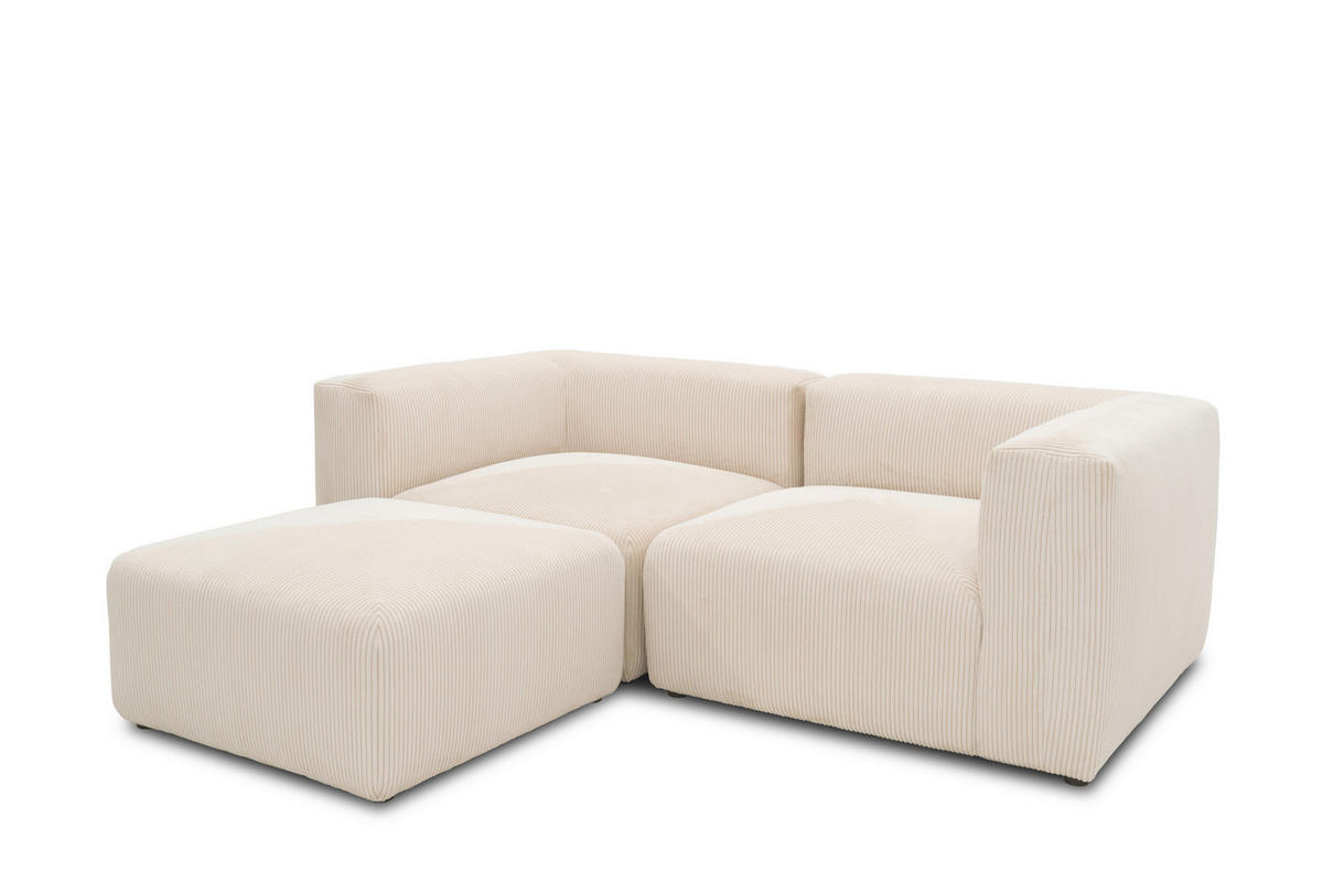 ECKSOFA Creme Cord, Mikrofaser  - Creme/Schwarz, Design, Kunststoff/Textil (216/69/193cm) - MID.YOU