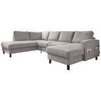 SJEDEĆA GARNITURA tekstil  sivo-bijela   - sivo-bijela/crna, tekstil/drvo (198/298/148cm) - MID.YOU