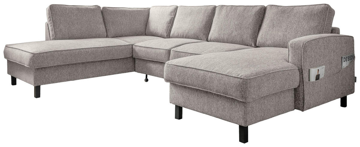 SJEDEĆA GARNITURA tekstil  sivo-bijela   - sivo-bijela/crna, tekstil/drvo (198/298/148cm) - MID.YOU