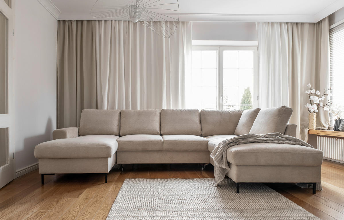 WOHNLANDSCHAFT in Cord Beige  - Beige/Schwarz, Design, Textil/Metall (148/303/197cm) - MID.YOU