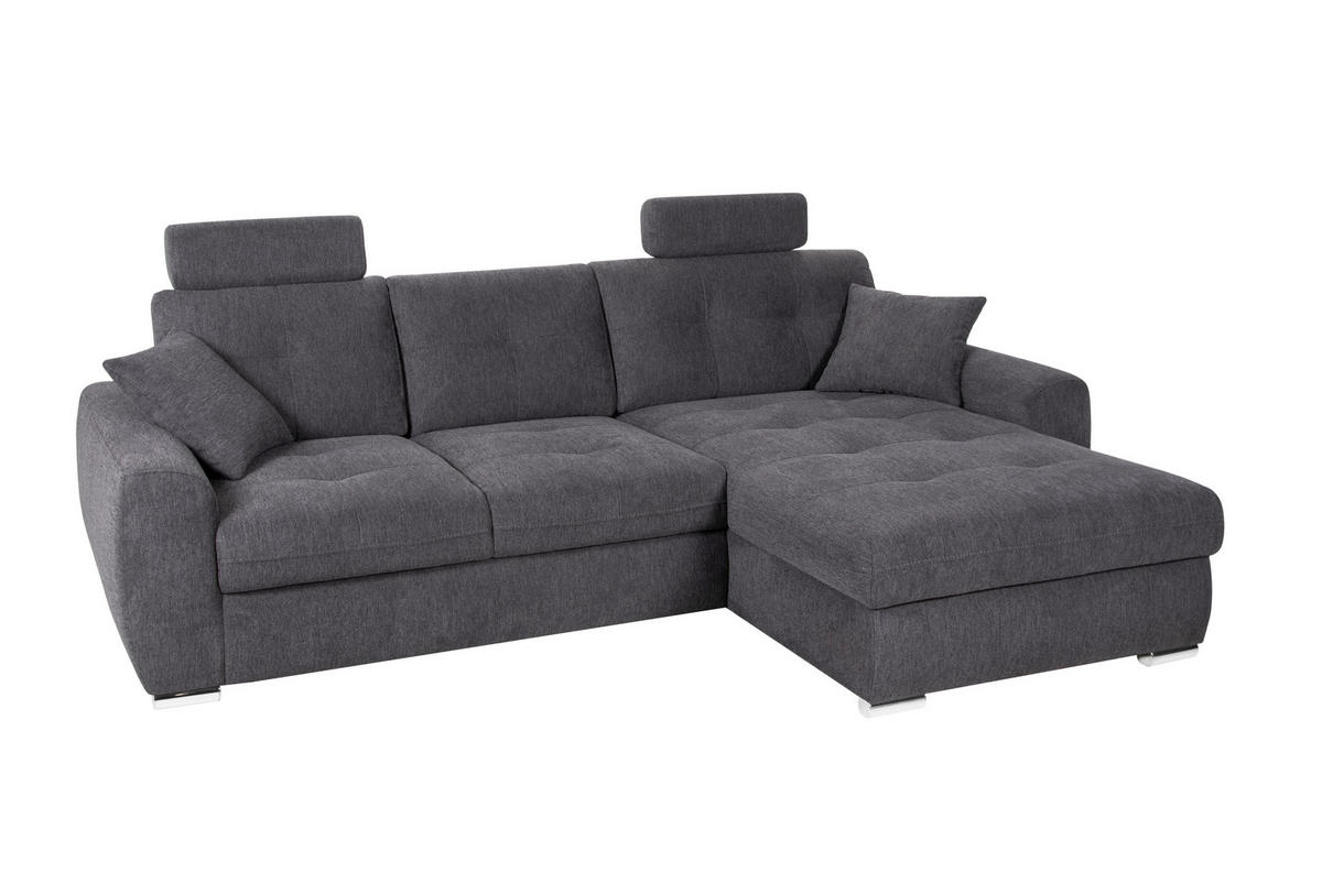 ECKSOFA in Mikrofaser Anthrazit  - Chromfarben/Anthrazit, Design, Kunststoff/Textil (278/193cm) - Hom`in
