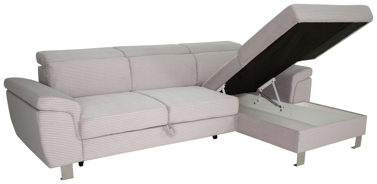 ECKSOFA in Cord Hellgrau  - Silberfarben/Hellgrau, Design, Textil/Metall (250/167cm) - Xora