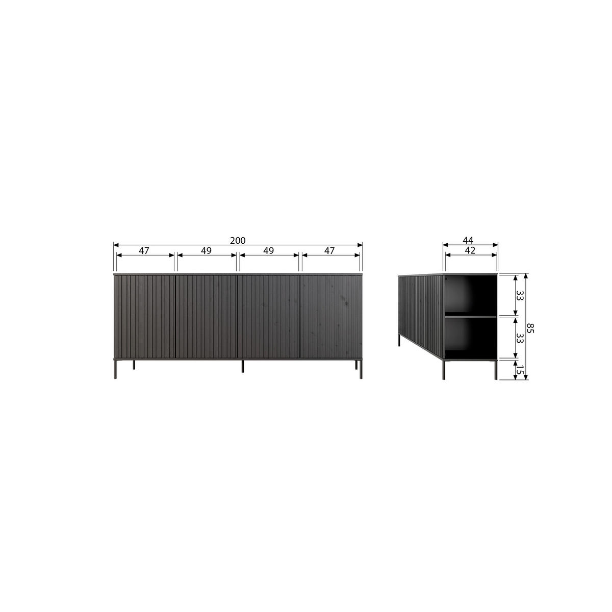 SIDEBOARD Gravure 200/85/44 cm  - Schwarz, Design, Holz/Metall (200/85/44cm) - Livetastic