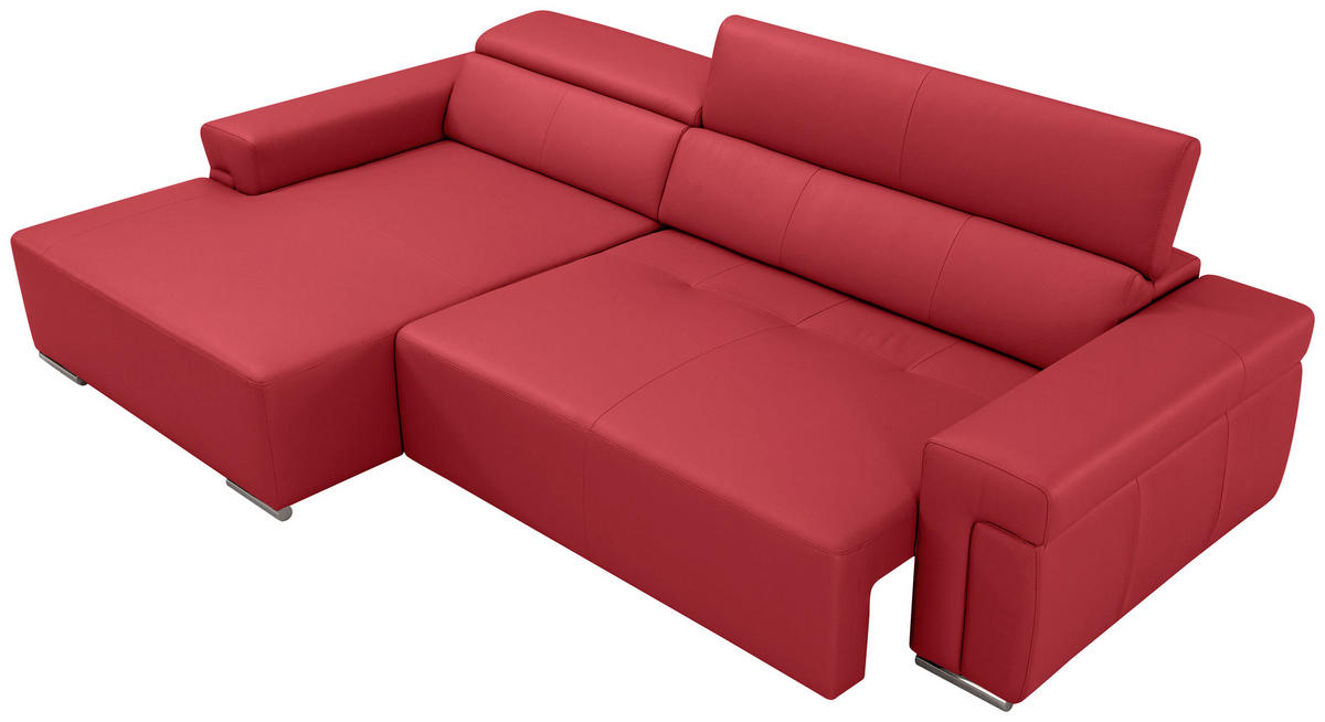 Ecksofa inkl. Funktion DUA Rot Echtleder  - Chromfarben/Rot, Design, Leder/Metall (170/293cm) - Novel