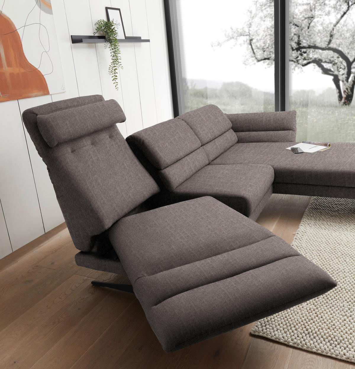 ECKSOFA in Flachgewebe Greige  - Greige/Schwarz, Design, Textil/Metall (279-327/176-217cm) - Dieter Knoll