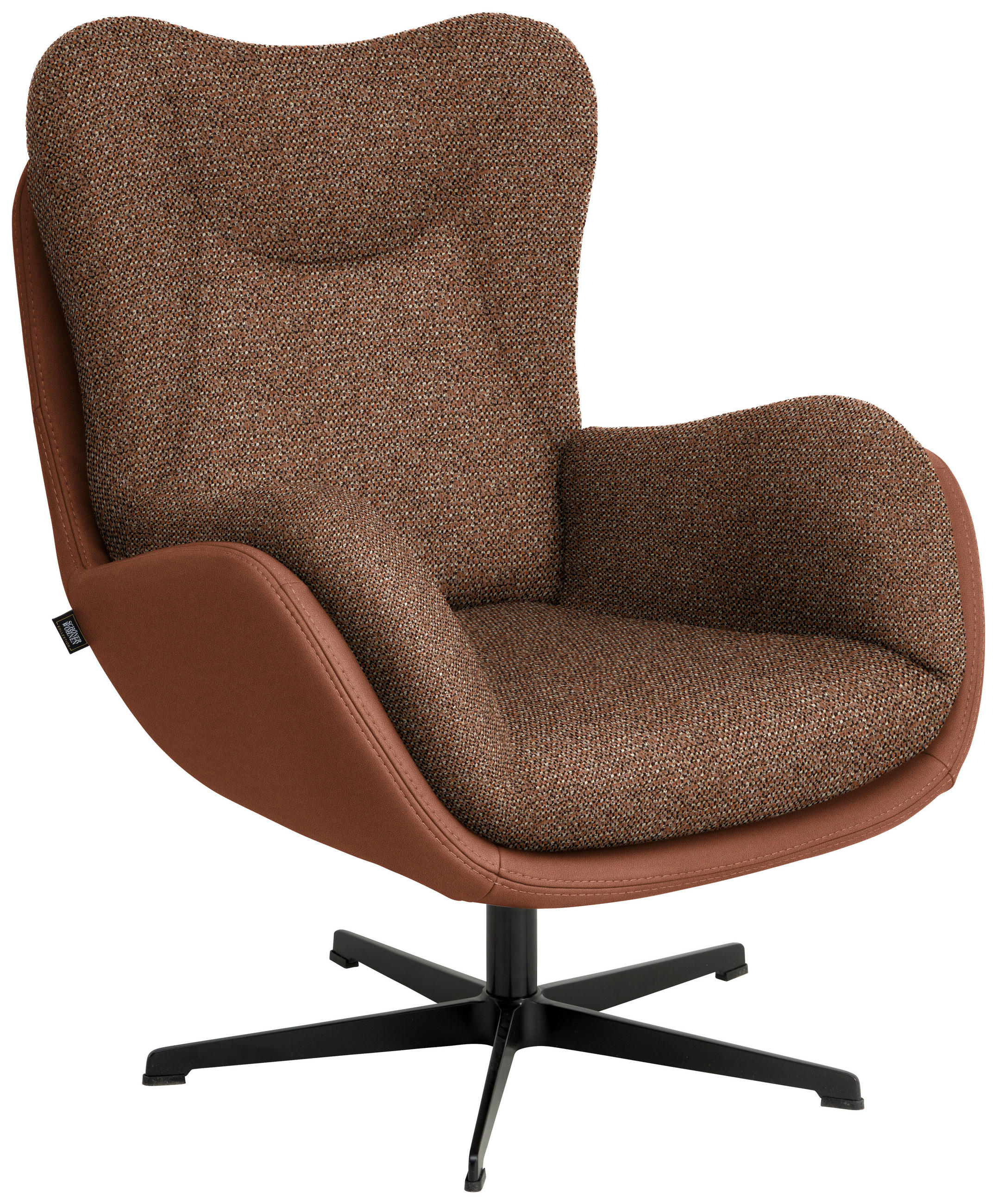 SESSEL in Chenille, Struktur Echtleder Kupferfarben  - Schwarz/Kupferfarben, Design, Leder/Textil (80/97/89cm) - Schöner Wohnen