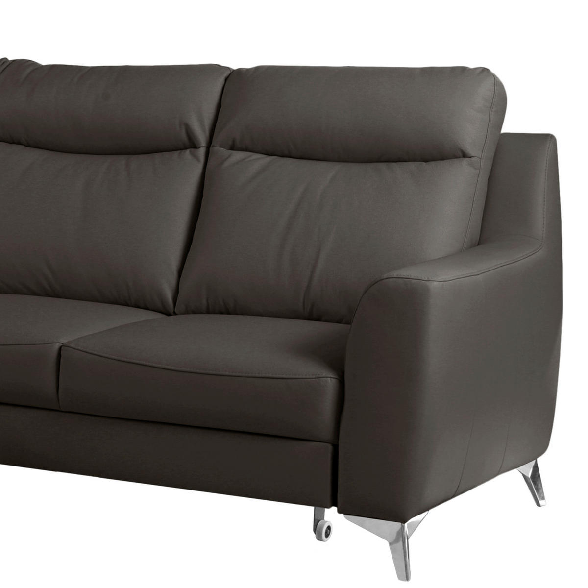 ECKSOFA Lederlook Echtleder Dunkelbraun  - Chromfarben/Dunkelbraun, Design, Leder/Textil (236/168cm) - Livetastic
