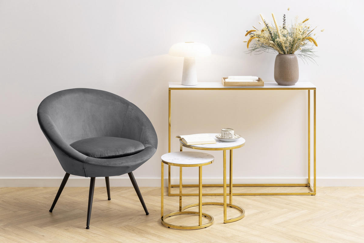 BEISTELLTISCH in Glas, Metall 35/45/35/45/42/50 cm  - Goldfarben/Weiß, Trend, Glas/Metall (35/45/35/45/42/50cm) - MID.YOU