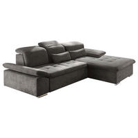 ECKSOFA 276/188 cm  in Mikrovelours Dunkelgrau Nierenkissen, Schlaffunktion, Rücken echt, Armteilverstellung, Kopfteilverstellung  276/188 cm  - Dunkelgrau/Silberfarben, KONVENTIONELL, Holzwerkstoff/Kunststoff (276/188cm) - MID.YOU