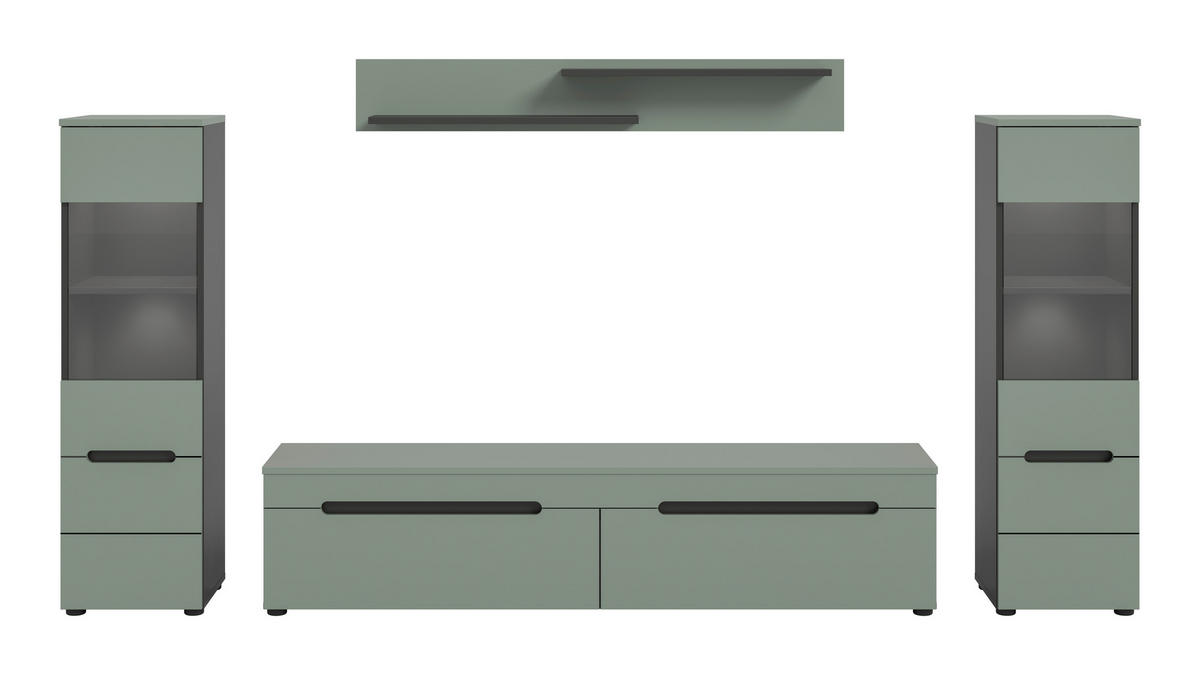WOHNWAND 4-teilig  in Grau, Graugrün  272/141/33 cm  - Schwarz/Graugrün, Design, Holzwerkstoff/Kunststoff (272/141/33cm) - Livetastic