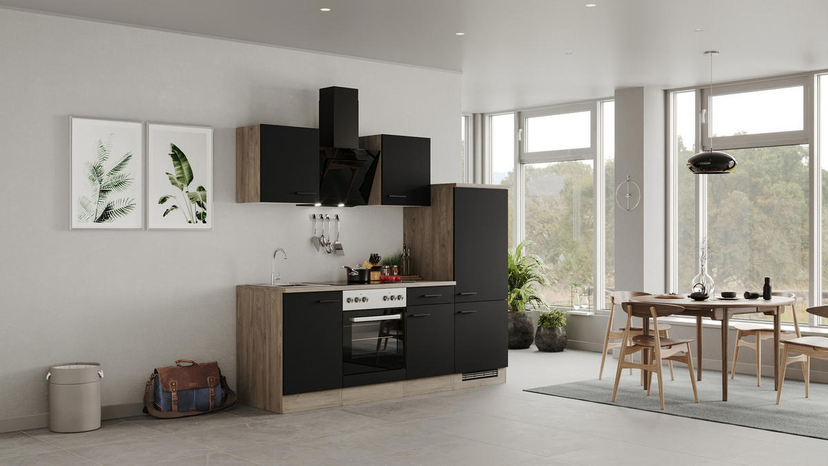 KUCHYNSKÁ LINKA CAPRI 220 - čierna/farba duba, Modern, kov/kompozitné drevo (220cm) - FlexWell