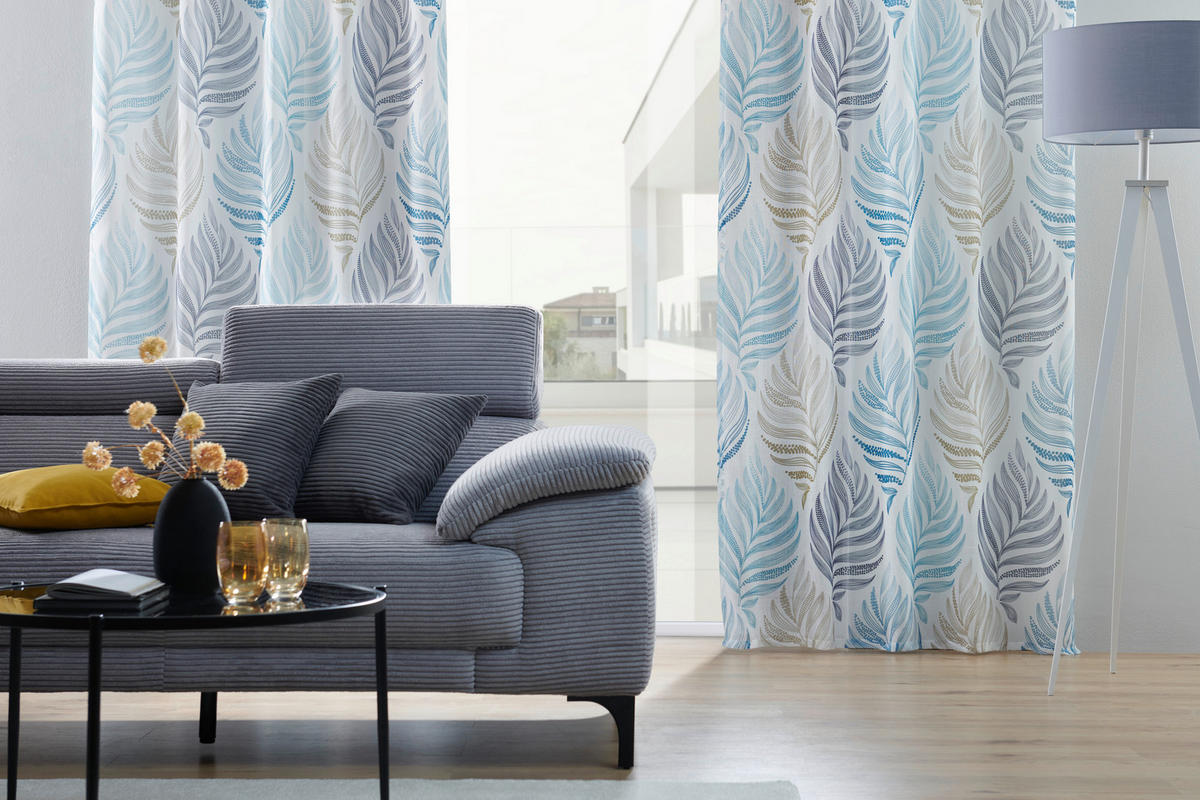 KUSOVÁ ZÁCLONA, 140/245 cm - modrá/béžová, Konventionell, textil (140/245cm) - Esposa