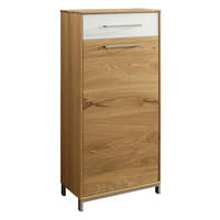 SCHUHSCHRANK Eiche, Balkeneiche furniert, teilmassiv Weiß, Eichefarben  - Edelstahlfarben/Eichefarben, Natur, Glas/Holz (44/105/37cm)