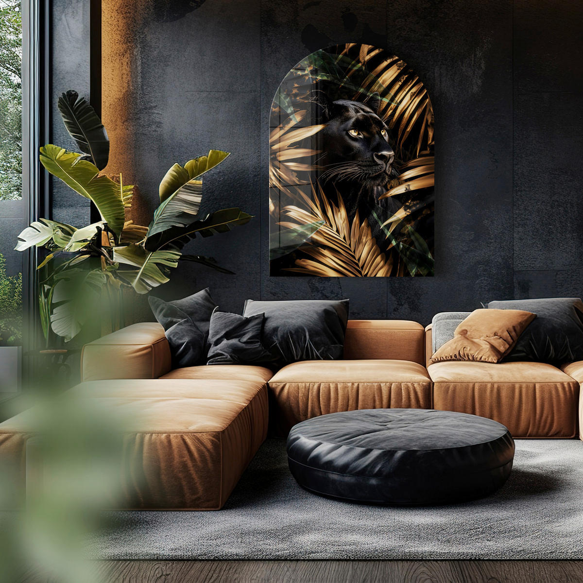 GLASBILD Tiere, Blätter 70/100 cm  - Goldfarben/Schwarz, Basics, Glas/Papier (70/100cm)