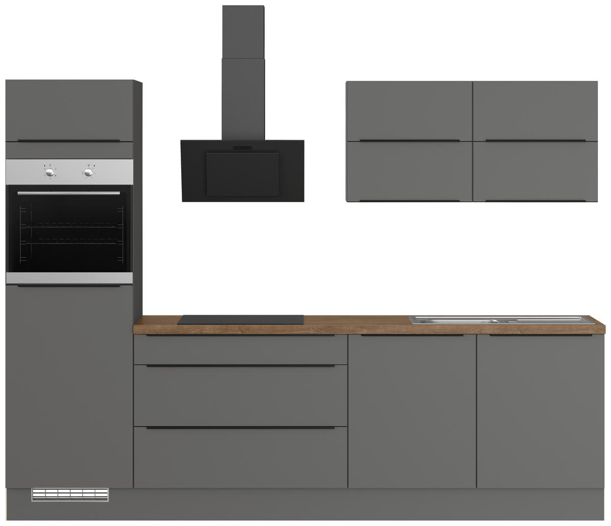 KÜCHENLEERBLOCK 280 cm   in Graphitfarben  - Eiche dunkel/Graphitfarben, Design, Holzwerkstoff/Metall (280cm) - Impuls