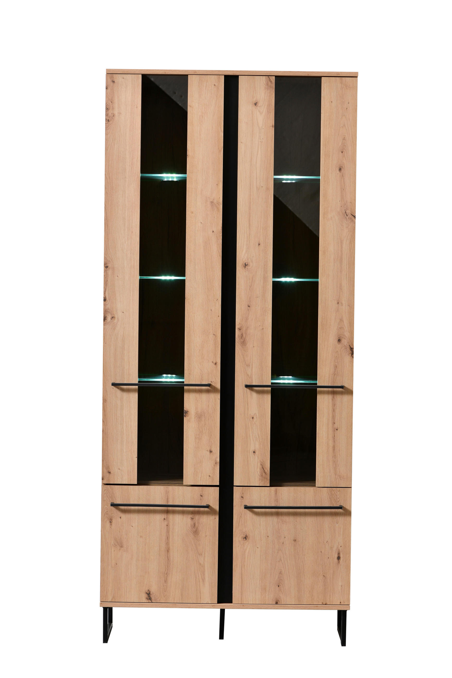 VYSOKÁ KOMODA, černá, dub artisan, 84,5/193,5/35 cm - černá/dub artisan, Basics, kov/kompozitní dřevo (84,5/193,5/35cm) - Xora