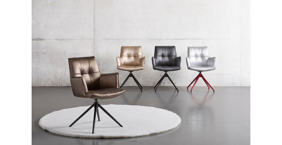 ARMLEHNSTUHL  Sitzfläche 360° drehbar, inklusive Armlehnen, automatische Rückholfunktion Lederlook  - Schwarz/Braun, Design, Textil/Metall (59/89,5/63cm) - Novel