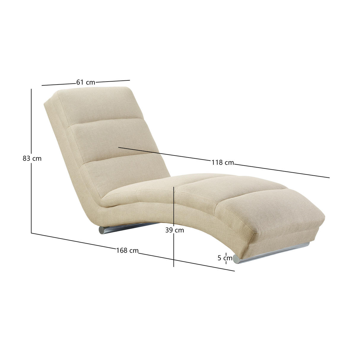 RELAXLIEGE in Struktur Beige, Chromfarben  - Chromfarben/Beige, MODERN, Textil/Metall (170/82/60cm) - Livetastic