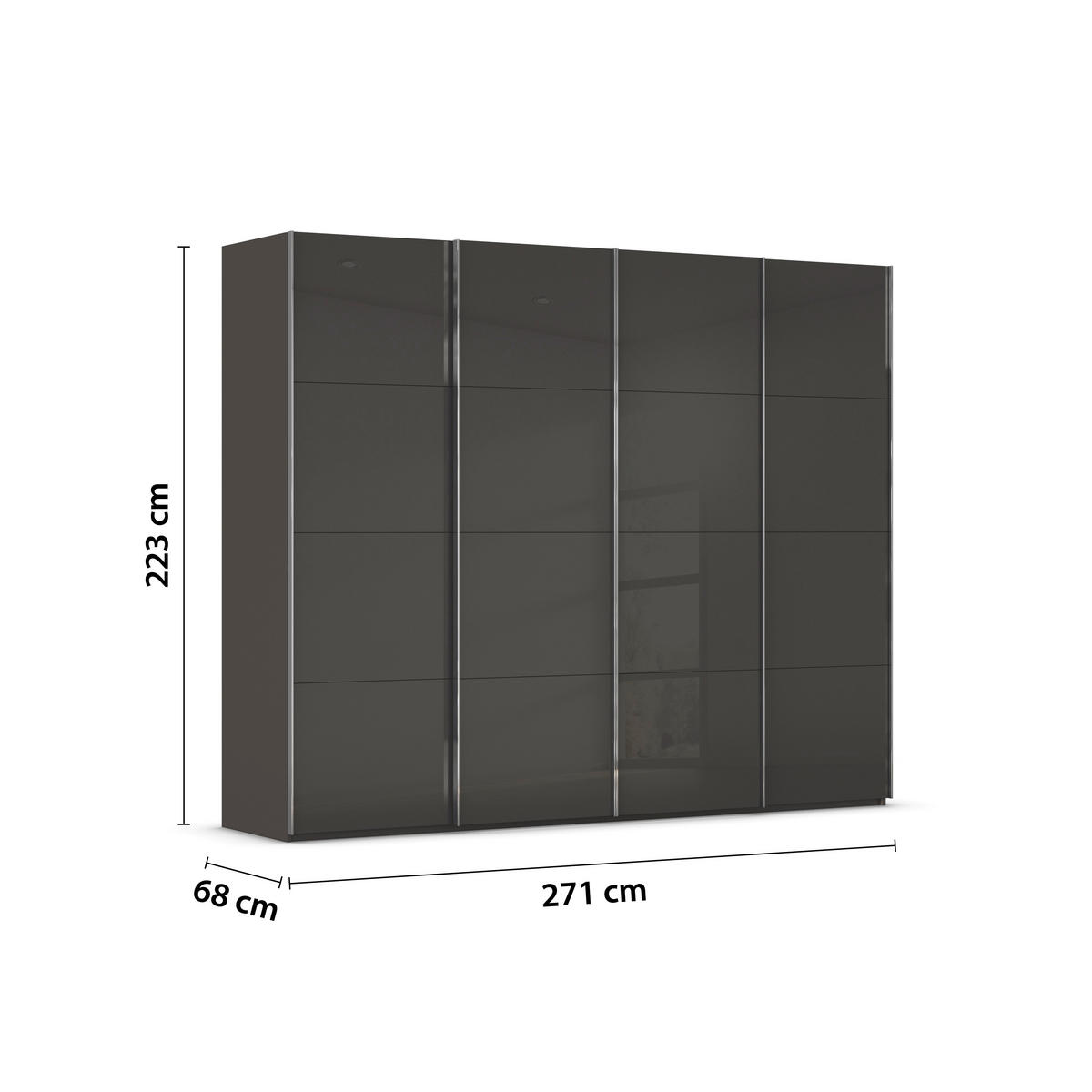 SCHWEBETÜRENSCHRANK 271/223/68 cm 4-türig Graphitfarben, Schwarz  - Chromfarben/Graphitfarben, Design, Glas/Holzwerkstoff (271/223/68cm) - Novel