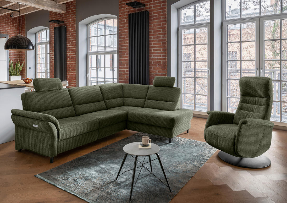 ECKSOFA in Mikrofaser Olivgrün  - Schwarz/Olivgrün, Modern, Holz/Textil (266/190cm) - Livetastic